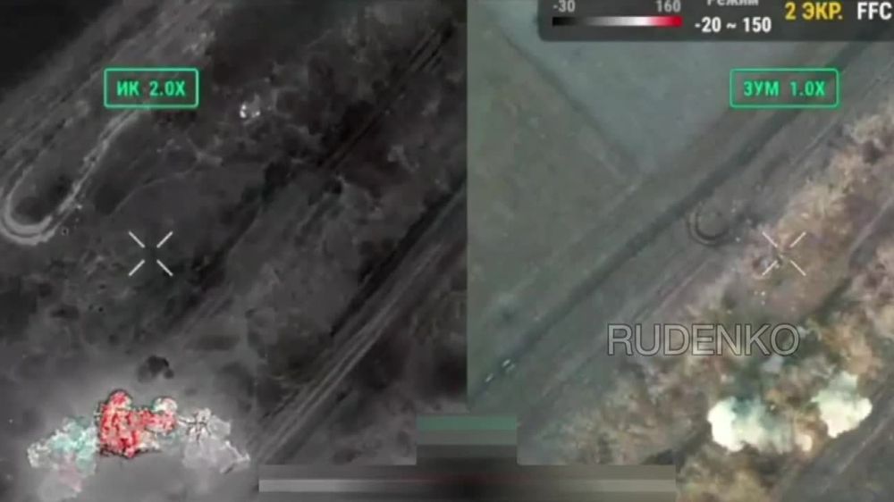 Андрей Руденко: Kадры уничтожения штурмовой группы ВСУ артиллеристами и операторами боевых дронов 20-й гвардейской общевойсковой армии группировки войск «Запад» в зоне СВО в ДНР.