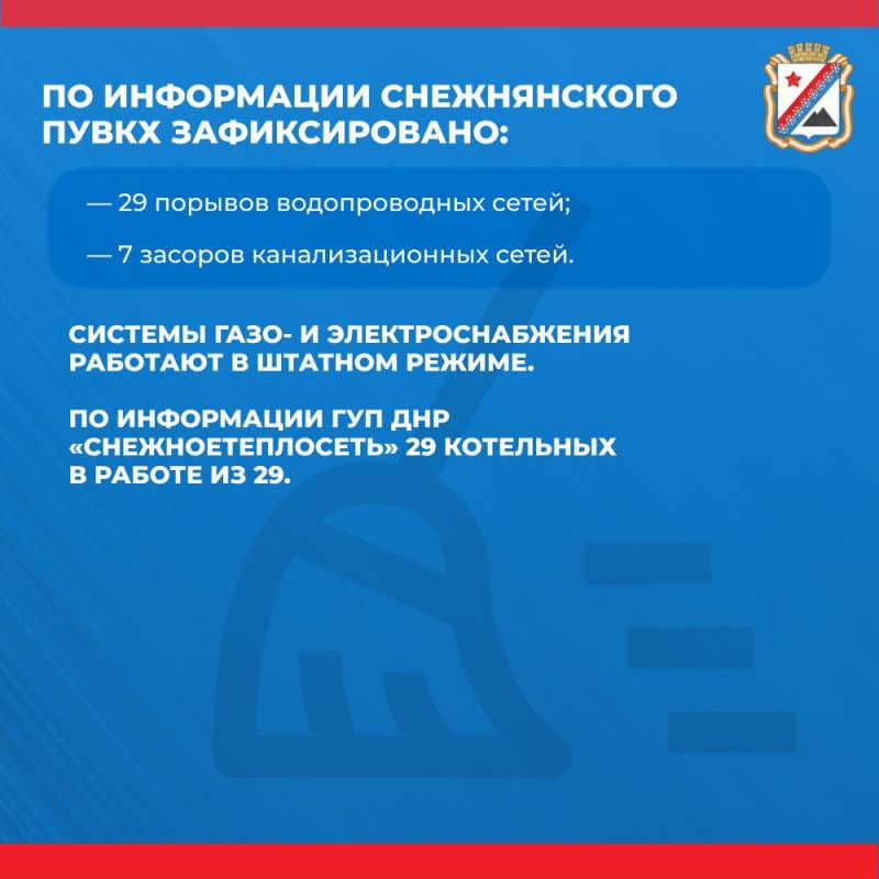 Администрация городского округа Снежное сообщает о работе основных систем жизнеобеспечения на утро 24 марта Администрация городского округа Снежное сообщает о работе основных систем жизнеобеспечения на утро 24 марта
