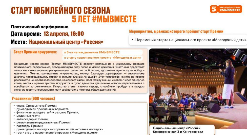 12 апреля стартует Международная премия #МЫВМЕСТЕ 12 апреля стартует Международная премия #МЫВМЕСТЕ