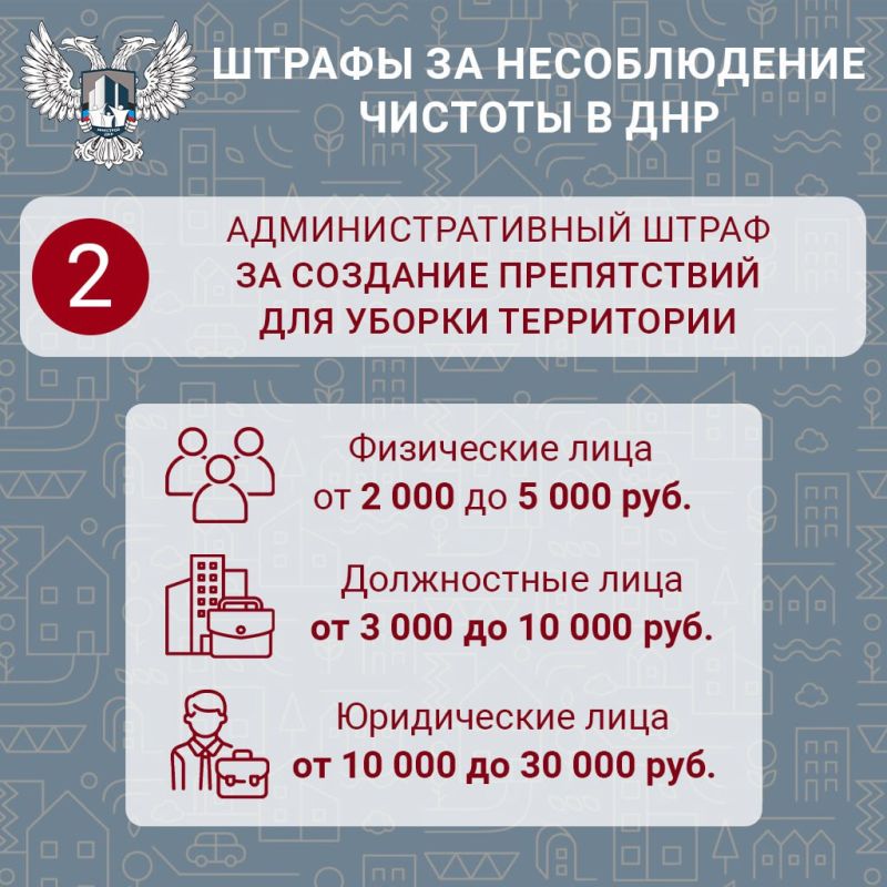 За нарушение требований по поддержанию чистоты и порядка предусмотрены меры административного воздействия в виде предупреждения или наложения административного штрафа, заявили в Минстрое ДНР За нарушение требований по поддержанию чистоты и порядка предусмотрены меры административного воздействия в виде предупреждения или наложения административного штрафа, заявили в Минстрое ДНР