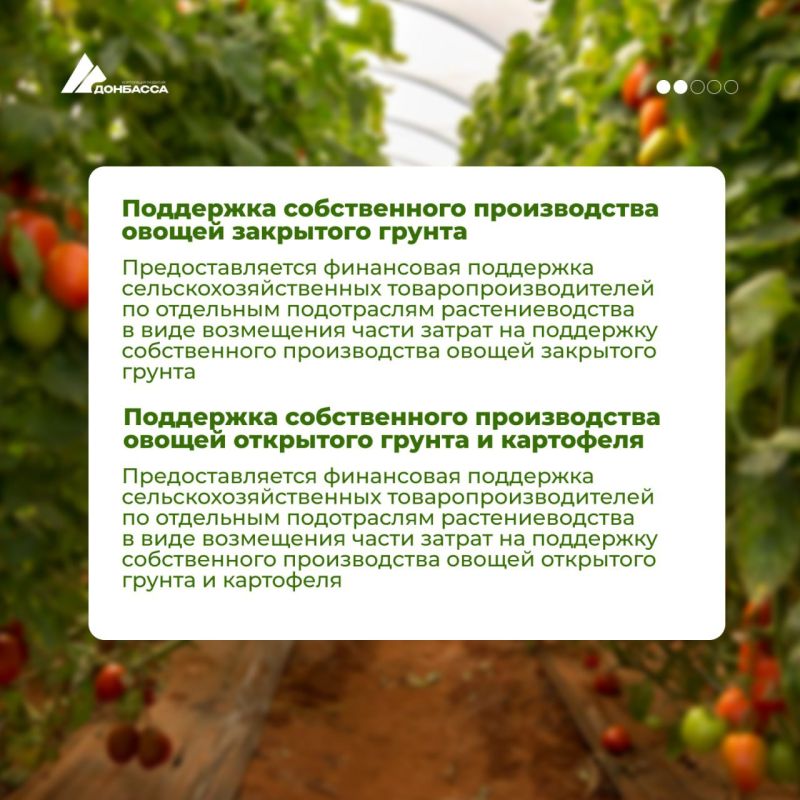 Какие меры поддержки доступны предприятиям агропромышленной отрасли ДНР? Какие меры поддержки доступны предприятиям агропромышленной отрасли ДНР?