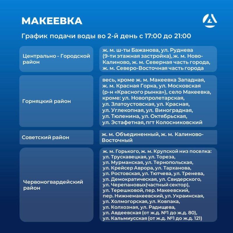 С 21 июля в Донецке и Макеевке водоснабжение будет осуществляться 1 раз в 3 дня с 17:00 до 21:00 С 21 июля в Донецке и Макеевке водоснабжение будет осуществляться 1 раз в 3 дня с 17:00 до 21:00