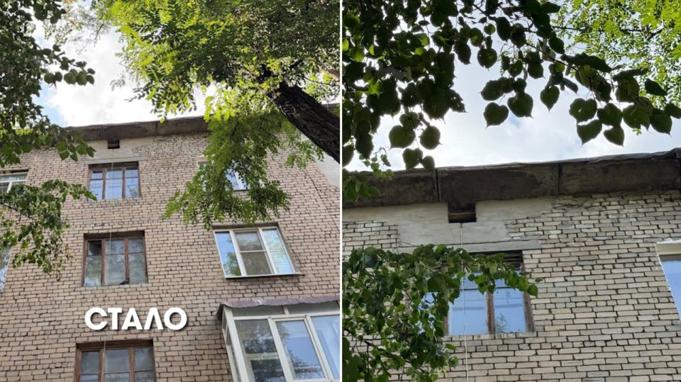 Проблема решена. С крыши макеевской многоэтажки больше не падают кирпичи Проблема решена. С крыши макеевской многоэтажки больше не падают кирпичи