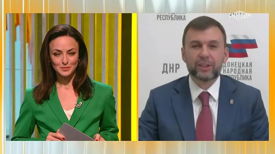 "На таком длинном пути Донбасса по возвращению домой вы тоже сыграли свою роль и внесли свой вклад": глава ДНР Денис Пушилин в эфире "России 24" поблагодарил коллектив ВГТРК за поддержку Донбасса
