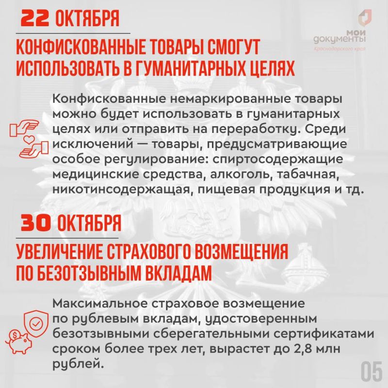Какие законы вступают в силу в октябре — читайте в карточках МФЦ Краснодарского края и на сайте Государственной Думы Какие законы вступают в силу в октябре — читайте в карточках МФЦ Краснодарского края и на сайте Государственной Думы