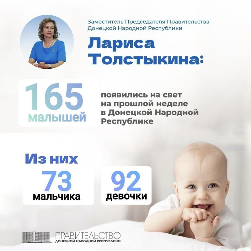 Вице-премьер Лариса Толстыкина сообщила о рождаемости в ДНР