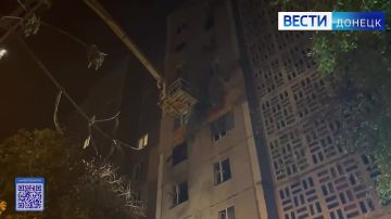 Последствия атаки украинского БПЛА на многоквартирный дом в Будённовском районе Донецка