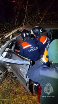 В Донецке мужчина застрял в смятой машине после удара о дерево