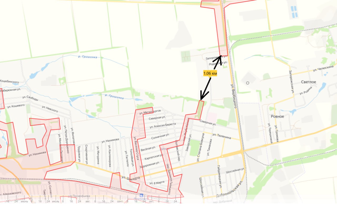Судя по всему скоро Красноармейск будет физически отрезан от Димитрова и все что останется восточнее окажется уже даже не в оперативном окружении, а в самом настоящем котле Судя по всему скоро Красноармейск будет физически отрезан от Димитрова и все что останется восточнее окажется уже даже не в оперативном окружении, а в самом настоящем котле