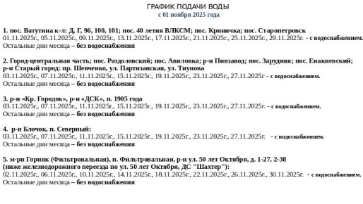 График подачи водоснабжения на ноябрь