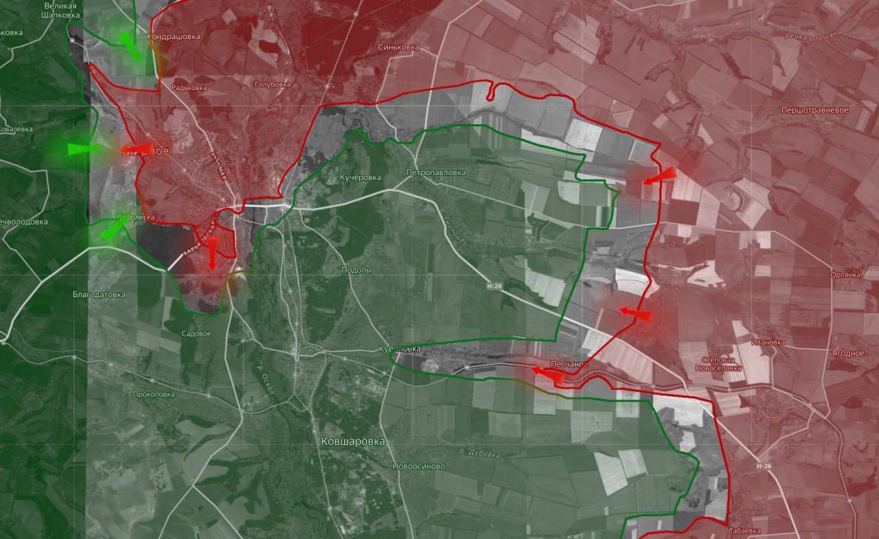 «На Северском направлении российские войска проводят мероприятия по блокировке подступов к Северску с обоих флангов, взяв под огневой контроль дороги, ведущие к городу