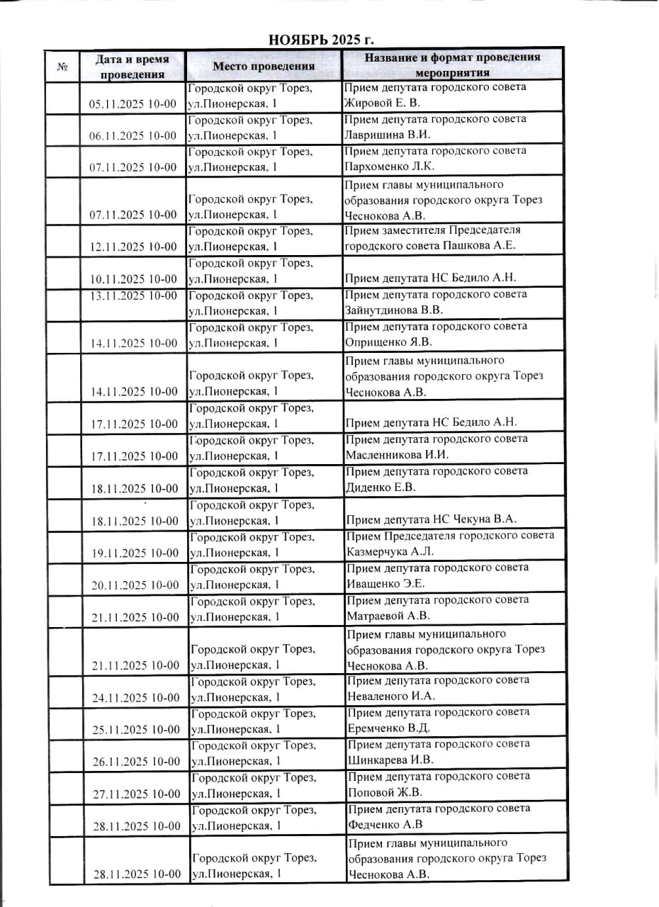 График приемов в ноябре 2025 года в общественной приемной партии "Единая Россия"