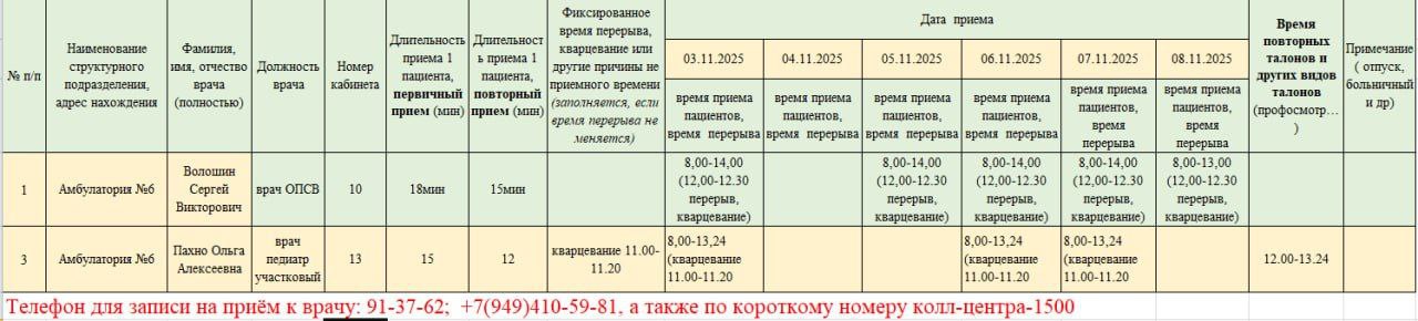 График приёма пациентов врачами амбулаторий ГБУ ДНР "ЦПМСП г. ТОРЕЗА" с 03.11.2025-08.11.2025г График приёма пациентов врачами амбулаторий ГБУ ДНР "ЦПМСП г. ТОРЕЗА" с 03.11.2025-08.11.2025г