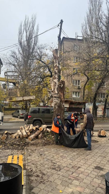 Сегодня, 13 ноября, сотрудниками МУП АГОД ДНР "ЗЕЛЕНОЕ СТРОИТЕЛЬСТВО Г.ДОНЕЦКА" проведены работы по санитарной обрезке и распилу аварийных деревьев в Ленинском внутригородском районе г. Донецка Сегодня, 13 ноября, сотрудниками МУП АГОД ДНР "ЗЕЛЕНОЕ СТРОИТЕЛЬСТВО Г.ДОНЕЦКА" проведены работы по санитарной обрезке и распилу аварийных деревьев в Ленинском внутригородском районе г. Донецка