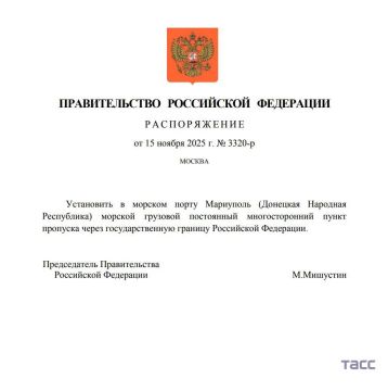 Пункт пропуска через госграницу России будет установлен в морском порту Мариуполя, следует из распоряжения Правительства РФ