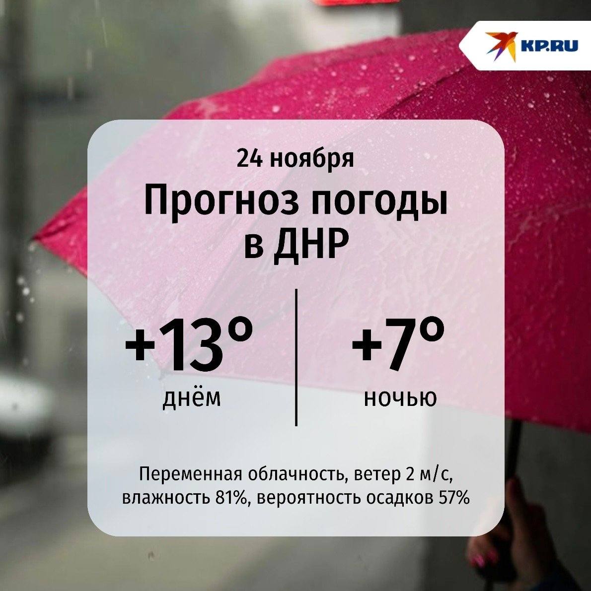 В ДНР в понедельник будет пасмурно и прохладно