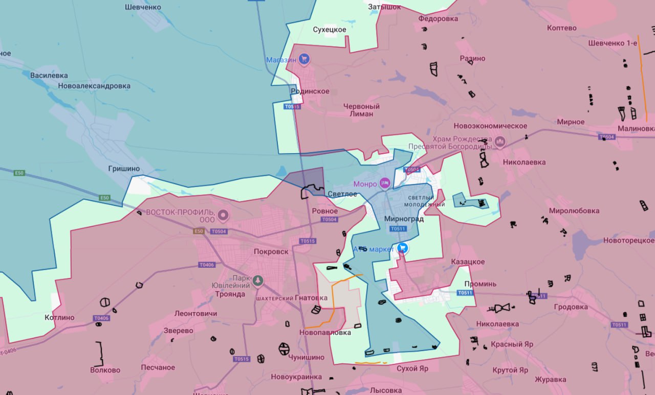 Фактически, уже 100% территории Покровска находится либо под контролем ВС РФ, либо в серой зоне Фактически, уже 100% территории Покровска находится либо под контролем ВС РФ, либо в серой зоне