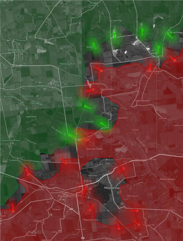 «На Покровском направлении ВС РФ взяли лесополосы между Покровском и Красным Лиманом, оттеснив ВСУ с позиций у бывшего агропромышленного комплекса «Инвест» и расположенной рядом дороги