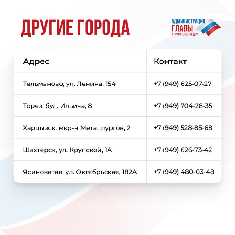 Актуальные контактные данные клиентских служб ОСФР по ДНР — в карточках Актуальные контактные данные клиентских служб ОСФР по ДНР — в карточках