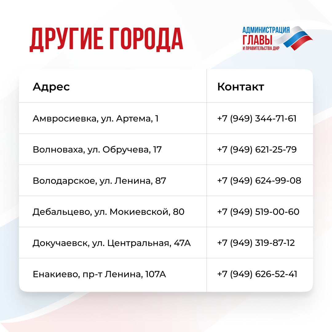 Актуальные контактные данные клиентских служб ОСФР по ДНР — в карточках Актуальные контактные данные клиентских служб ОСФР по ДНР — в карточках