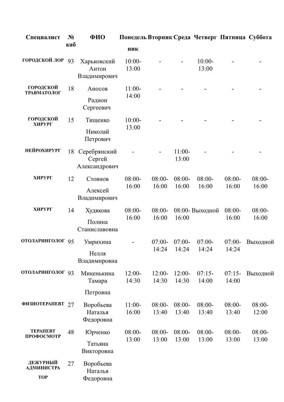 Иван Приходько: График работы специалистов ГБУ ДНР «Городская больница № 1 г. Горловки», ГБУ ДНР «Городская больница № 2 г. Горловки», ГБУ ДНР «ЦПМСП № 2 г. Горловки» Иван Приходько: График работы специалистов ГБУ ДНР «Городская больница № 1 г. Горловки», ГБУ ДНР «Городская больница № 2 г. Горловки», ГБУ ДНР «ЦПМСП № 2 г. Горловки»