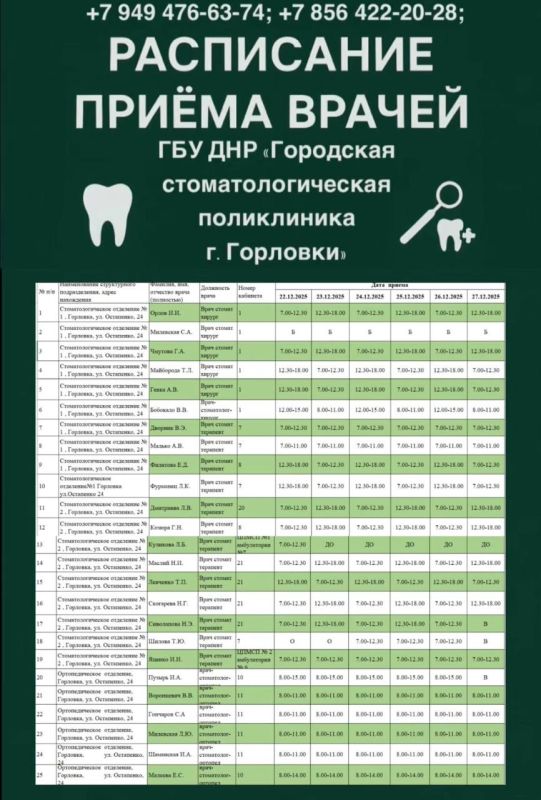 Иван Приходько: График работы специалистов ГБУ ДНР «ГДСП г.Горловки», ГБУ ДНР «Городской наркологический диспансер г. Горловки», ГБУ ДНР «ГПБ г. Горловки», ГБУ ДНР «ГПТД г.Горловки», ГБУ ДНР «ГДВД г.Горловки», ГБУ ДНР «ГСП... Иван Приходько: График работы специалистов ГБУ ДНР «ГДСП г.Горловки», ГБУ ДНР «Городской наркологический диспансер г. Горловки», ГБУ ДНР «ГПБ г. Горловки», ГБУ ДНР «ГПТД г.Горловки», ГБУ ДНР «ГДВД г.Горловки», ГБУ ДНР «ГСП...