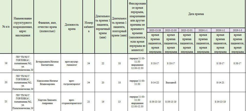 Иван Приходько: График работы специалистов ГБУ ДНР «Городская больница № 3 г. Горловки» Иван Приходько: График работы специалистов ГБУ ДНР «Городская больница № 3 г. Горловки»
