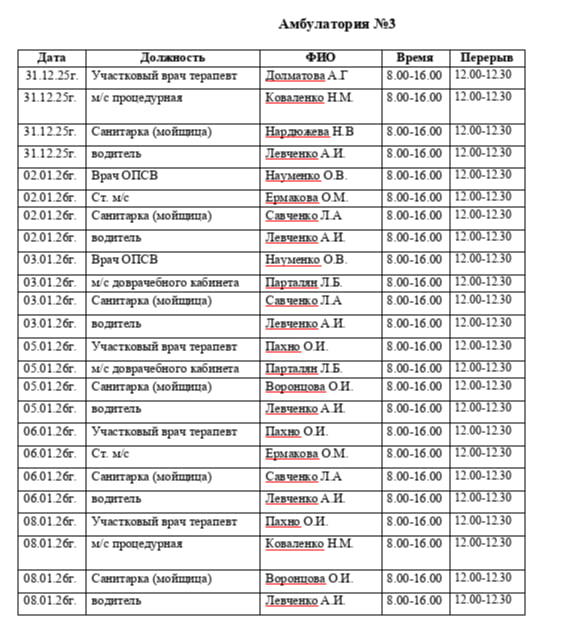 ГРАФИК РАБОТЫ АМБУЛАТОРИЙ В ПРАЗДНИЧНЫЕ ДНИ ГРАФИК РАБОТЫ АМБУЛАТОРИЙ В ПРАЗДНИЧНЫЕ ДНИ