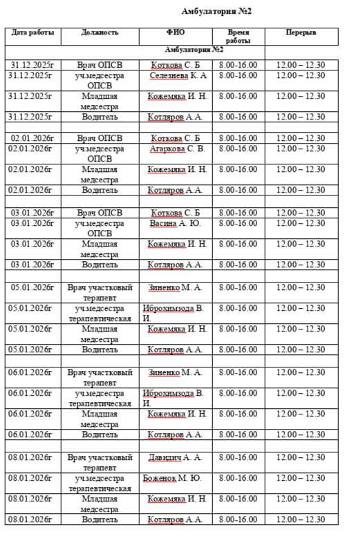 ГРАФИК РАБОТЫ АМБУЛАТОРИЙ В ПРАЗДНИЧНЫЕ ДНИ ГРАФИК РАБОТЫ АМБУЛАТОРИЙ В ПРАЗДНИЧНЫЕ ДНИ