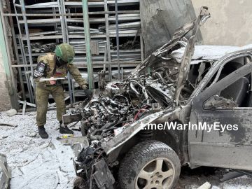 Последствия атаки БПЛА ВСУ по СТО в Макеевке