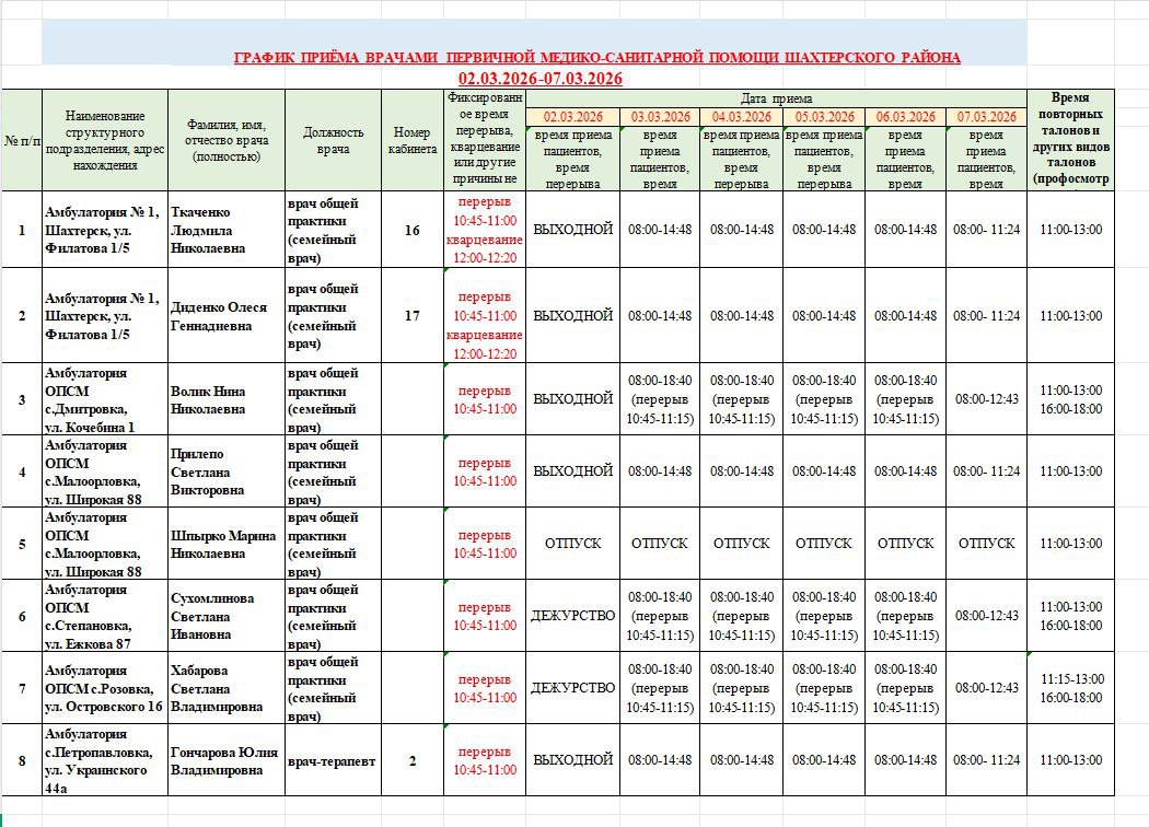 ВниманиеИнформация о графике приемов врачами ВниманиеИнформация о графике приемов врачами