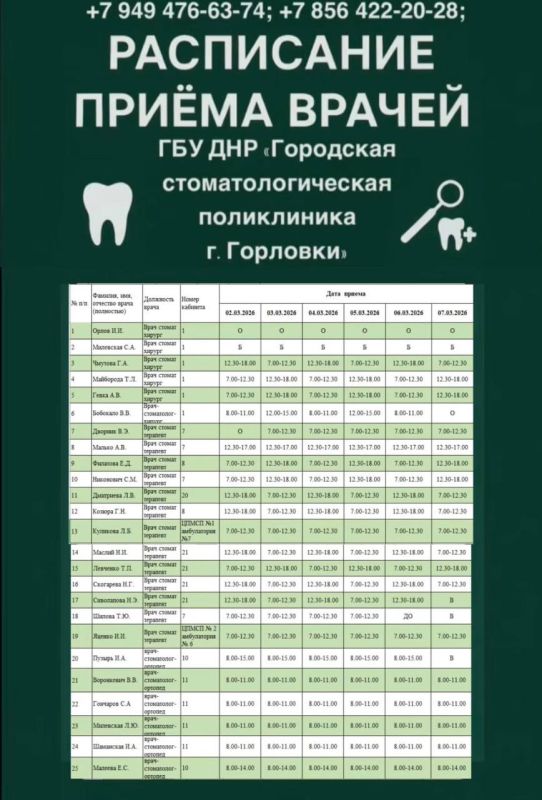 Иван Приходько: График работы специалистов ГБУ ДНР «ГДСП г.Горловки», ГБУ ДНР «Городской наркологический диспансер г. Горловки», ГБУ ДНР «ГПБ г. Горловки», ГБУ ДНР «ГПТД г.Горловки», ГБУ ДНР «ГДВД г.Горловки», ГБУ ДНР «ГСП... Иван Приходько: График работы специалистов ГБУ ДНР «ГДСП г.Горловки», ГБУ ДНР «Городской наркологический диспансер г. Горловки», ГБУ ДНР «ГПБ г. Горловки», ГБУ ДНР «ГПТД г.Горловки», ГБУ ДНР «ГДВД г.Горловки», ГБУ ДНР «ГСП...