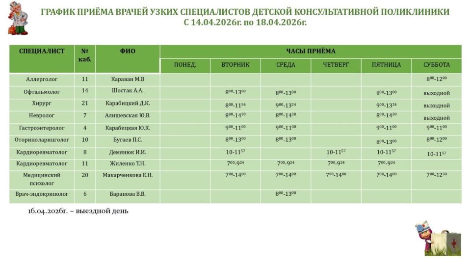 Иван Приходько: График работы специалистов ГБУ ДНР «ГДСП г.Горловки», ГБУ ДНР «Городской наркологический диспансер г. Горловки», ГБУ ДНР «ГПБ г. Горловки», ГБУ ДНР «ГПТД г.Горловки», ГБУ ДНР «ГДВД г.Горловки», ГБУ ДНР «ГСП... Иван Приходько: График работы специалистов ГБУ ДНР «ГДСП г.Горловки», ГБУ ДНР «Городской наркологический диспансер г. Горловки», ГБУ ДНР «ГПБ г. Горловки», ГБУ ДНР «ГПТД г.Горловки», ГБУ ДНР «ГДВД г.Горловки», ГБУ ДНР «ГСП...