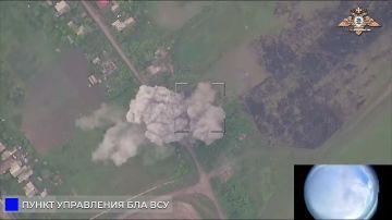 Удар высокоточным боеприпасом РСЗО Торнадо-С по ПУ БПЛА ВСУ в селе Роганское, ДНР