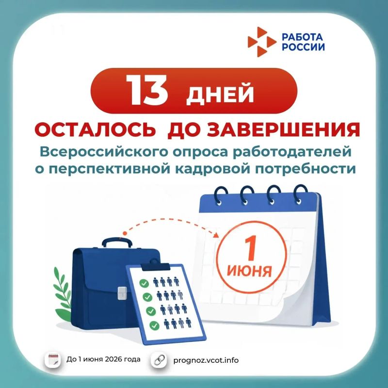 Уже 1 июня 2026 года завершится Всероссийский опрос работодателей о кадровой потребности