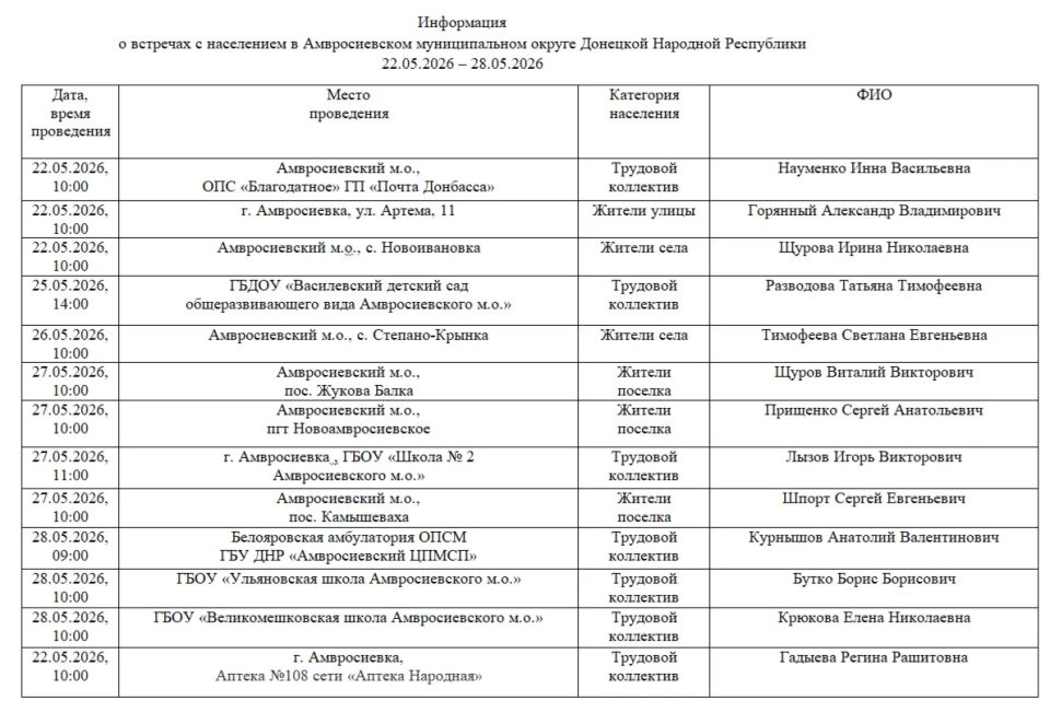 Информация для жителей Амвросиевского муниципального округа