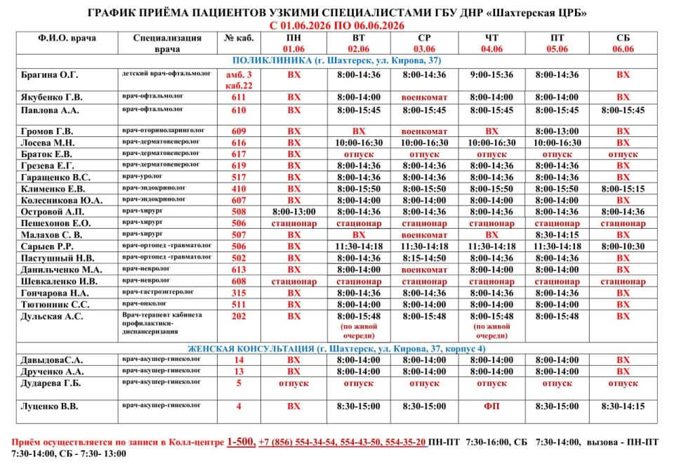 ВниманиеИнформация о графике приемов врачами ВниманиеИнформация о графике приемов врачами