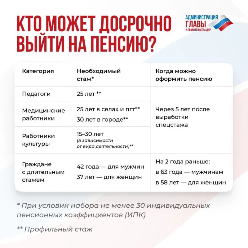 Представители некоторых профессий и люди с большим стажем могут выйти на пенсию досрочно