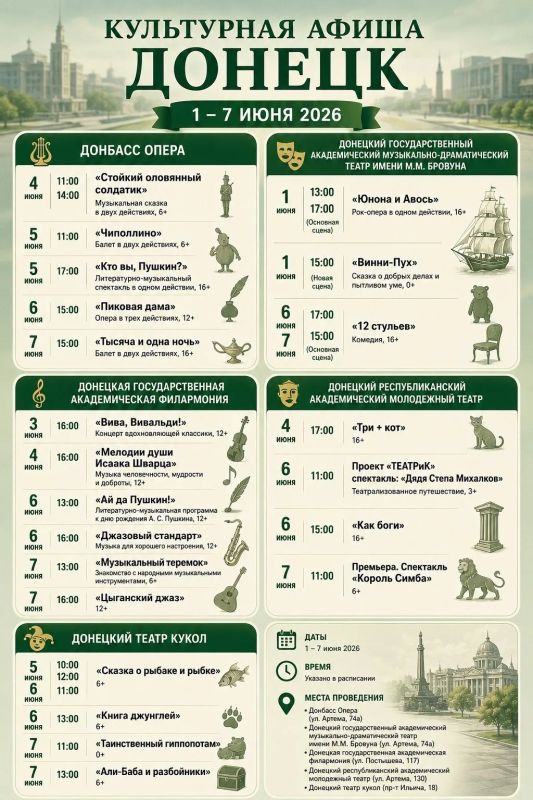 Спектакли ко Дню рождения Пушкина, комедия «Три + кот» и «Книга джунглей»: Афиша мероприятий в Донецке Спектакли ко Дню рождения Пушкина, комедия «Три + кот» и «Книга джунглей»: Афиша мероприятий в Донецке