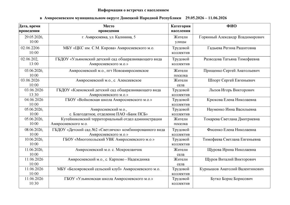 Информация для жителей Амвросиевского муниципального округа