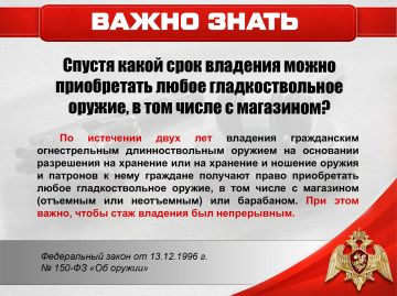 Спустя какой срок владения можно приобретать любое гладкоствольное оружие?