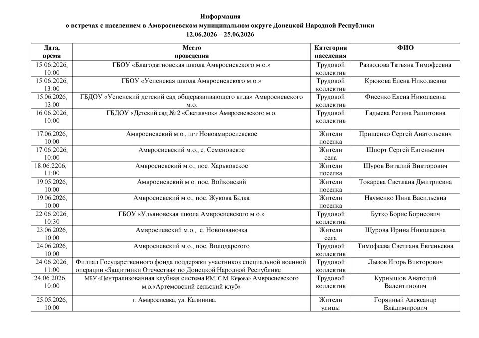Информация для жителей Амвросиевского муниципального округа