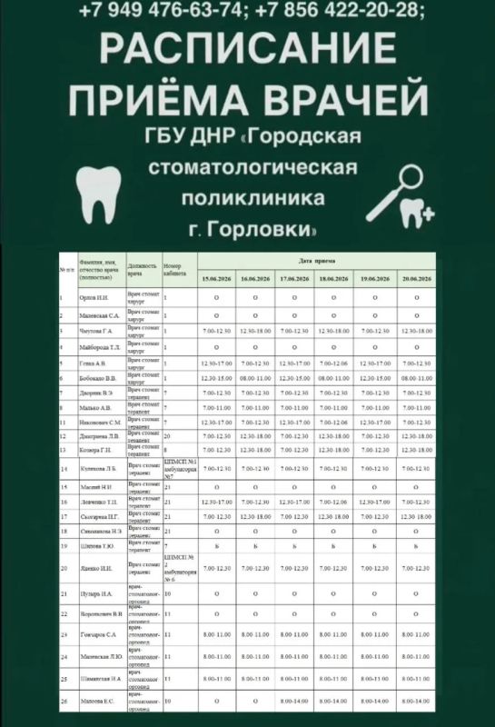 Иван Приходько: График работы специалистов ГБУ ДНР «ГДСП г.Горловки», ГБУ ДНР «Городской наркологический диспансер г. Горловки», ГБУ ДНР «ГПБ г. Горловки», ГБУ ДНР «ГПТД г.Горловки», ГБУ ДНР «ГДВД г.Горловки», ГБУ ДНР «ГСП... Иван Приходько: График работы специалистов ГБУ ДНР «ГДСП г.Горловки», ГБУ ДНР «Городской наркологический диспансер г. Горловки», ГБУ ДНР «ГПБ г. Горловки», ГБУ ДНР «ГПТД г.Горловки», ГБУ ДНР «ГДВД г.Горловки», ГБУ ДНР «ГСП...