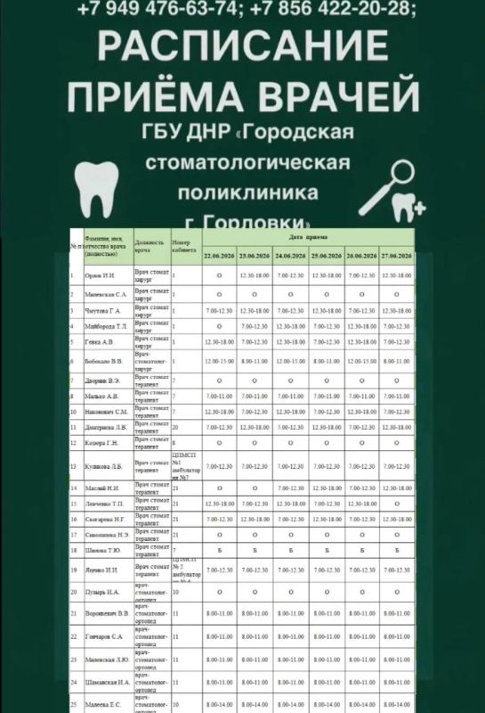 Иван Приходько: График работы специалистов ГБУ ДНР «ГДСП г.Горловки», ГБУ ДНР «Городской наркологический диспансер г. Горловки», ГБУ ДНР «ГПБ г. Горловки», ГБУ ДНР «ГПТД г.Горловки», ГБУ ДНР «ГДВД г.Горловки», ГБУ ДНР «ГСП... Иван Приходько: График работы специалистов ГБУ ДНР «ГДСП г.Горловки», ГБУ ДНР «Городской наркологический диспансер г. Горловки», ГБУ ДНР «ГПБ г. Горловки», ГБУ ДНР «ГПТД г.Горловки», ГБУ ДНР «ГДВД г.Горловки», ГБУ ДНР «ГСП...