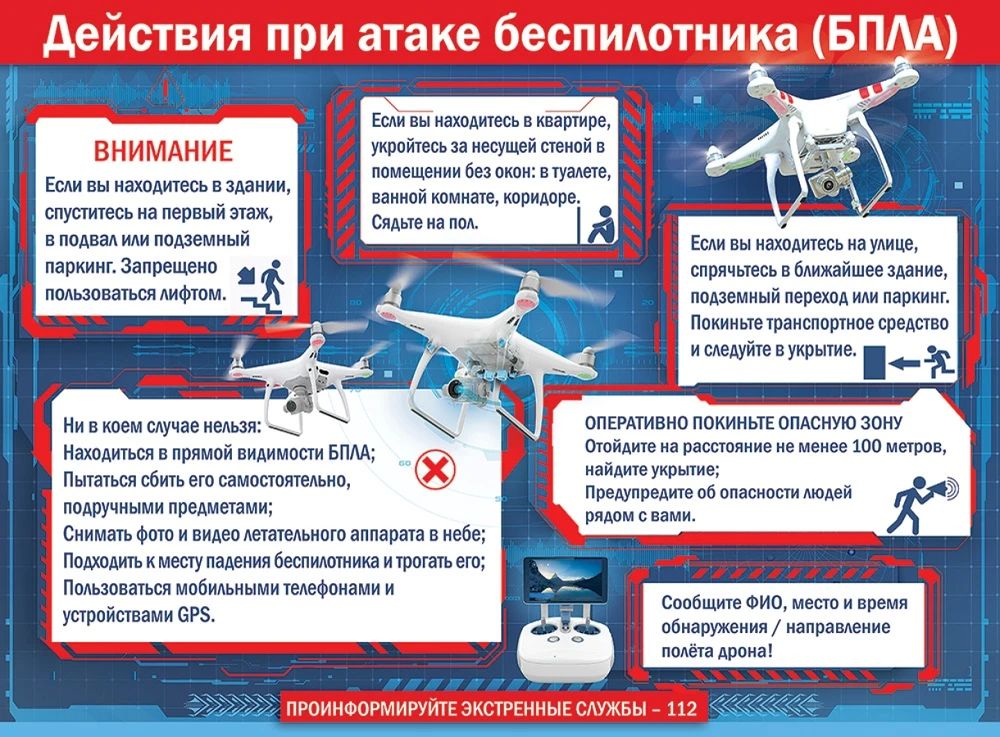 Памятка поведения при БПЛА (беспилотного летательного апппарата) Памятка поведения при БПЛА (беспилотного летательного апппарата)
