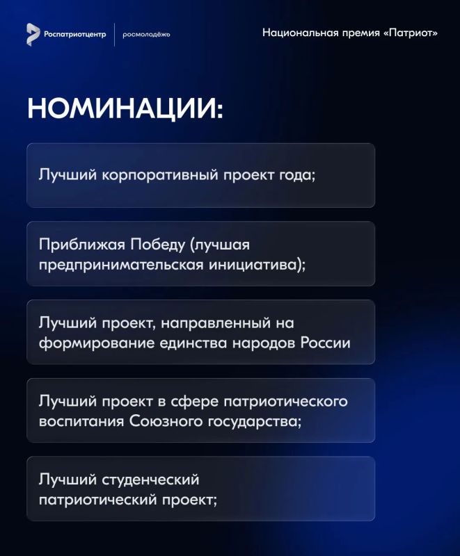 Открыта регистрация на Национальную премию «Патриот»! Открыта регистрация на Национальную премию «Патриот»!