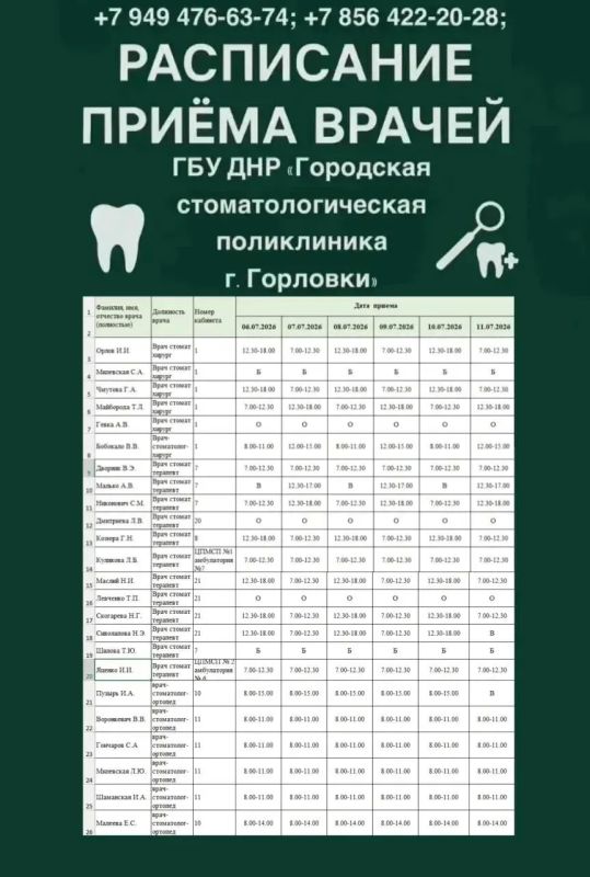 Иван Приходько: График работы специалистов ГБУ ДНР «ГДСП г.Горловки», ГБУ ДНР «Городской наркологический диспансер г. Горловки», ГБУ ДНР «ГПБ г. Горловки», ГБУ ДНР «ГПТД г.Горловки», ГБУ ДНР «ГДВД г.Горловки», ГБУ ДНР «ГСП... Иван Приходько: График работы специалистов ГБУ ДНР «ГДСП г.Горловки», ГБУ ДНР «Городской наркологический диспансер г. Горловки», ГБУ ДНР «ГПБ г. Горловки», ГБУ ДНР «ГПТД г.Горловки», ГБУ ДНР «ГДВД г.Горловки», ГБУ ДНР «ГСП...