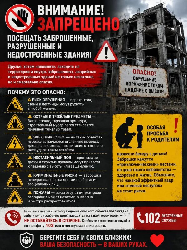 Внимание! Запрещено посещать заброшенные, разрушенные и недостроенные здания!