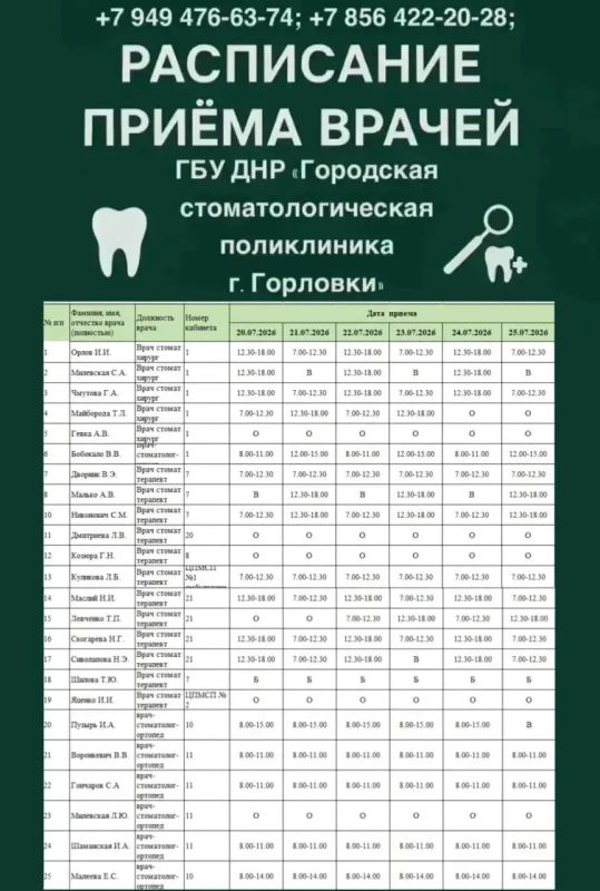 Иван Приходько: График работы специалистов ГБУ ДНР «ГДСП г.Горловки», ГБУ ДНР «Городской наркологический диспансер г. Горловки», ГБУ ДНР «ГПБ г. Горловки», ГБУ ДНР «ГПТД г.Горловки», ГБУ ДНР «ГДВД г.Горловки», ГБУ ДНР «ГСП... Иван Приходько: График работы специалистов ГБУ ДНР «ГДСП г.Горловки», ГБУ ДНР «Городской наркологический диспансер г. Горловки», ГБУ ДНР «ГПБ г. Горловки», ГБУ ДНР «ГПТД г.Горловки», ГБУ ДНР «ГДВД г.Горловки», ГБУ ДНР «ГСП...