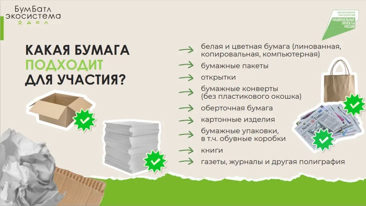 Всероссийская акция «БумБатл» — это масштабное соревнование по сбору макулатуры, которое объединяет миллионы людей ради общей цели Всероссийская акция «БумБатл» — это масштабное соревнование по сбору макулатуры, которое объединяет миллионы людей ради общей цели